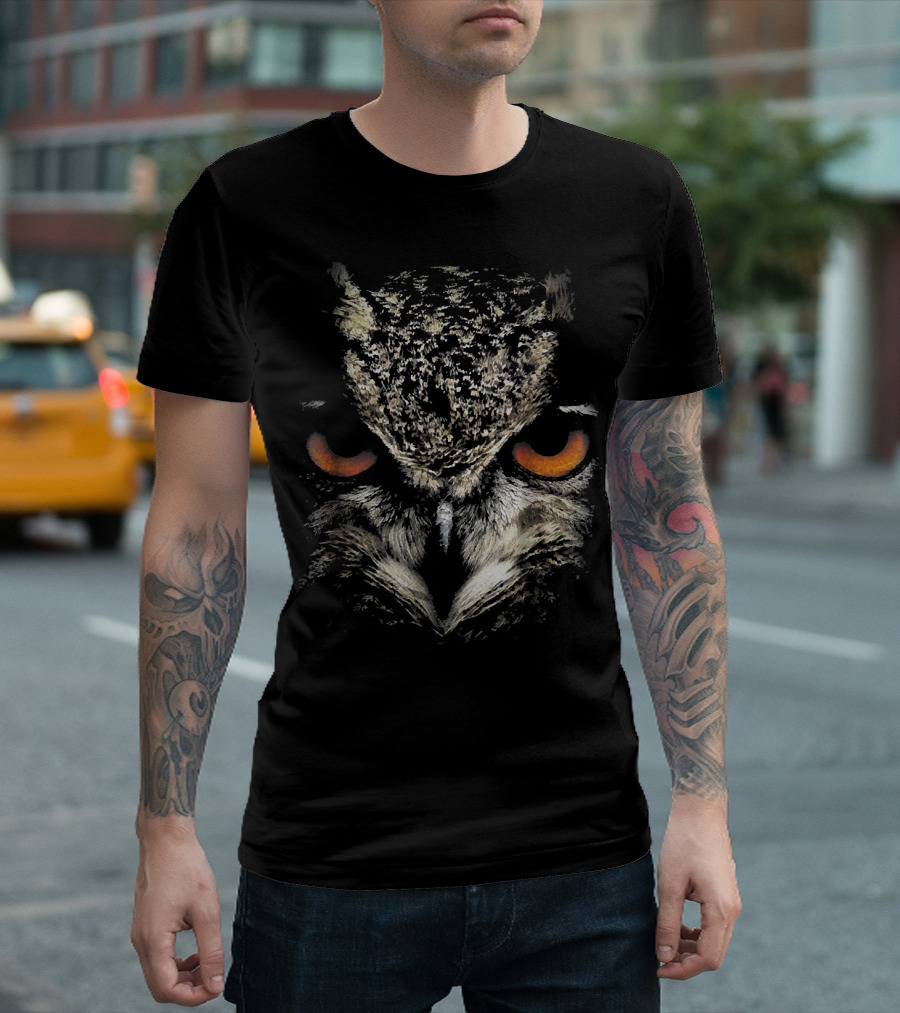 Owl Intense Staring Eyes Wildlife Nocturnal Bird T-Shirt