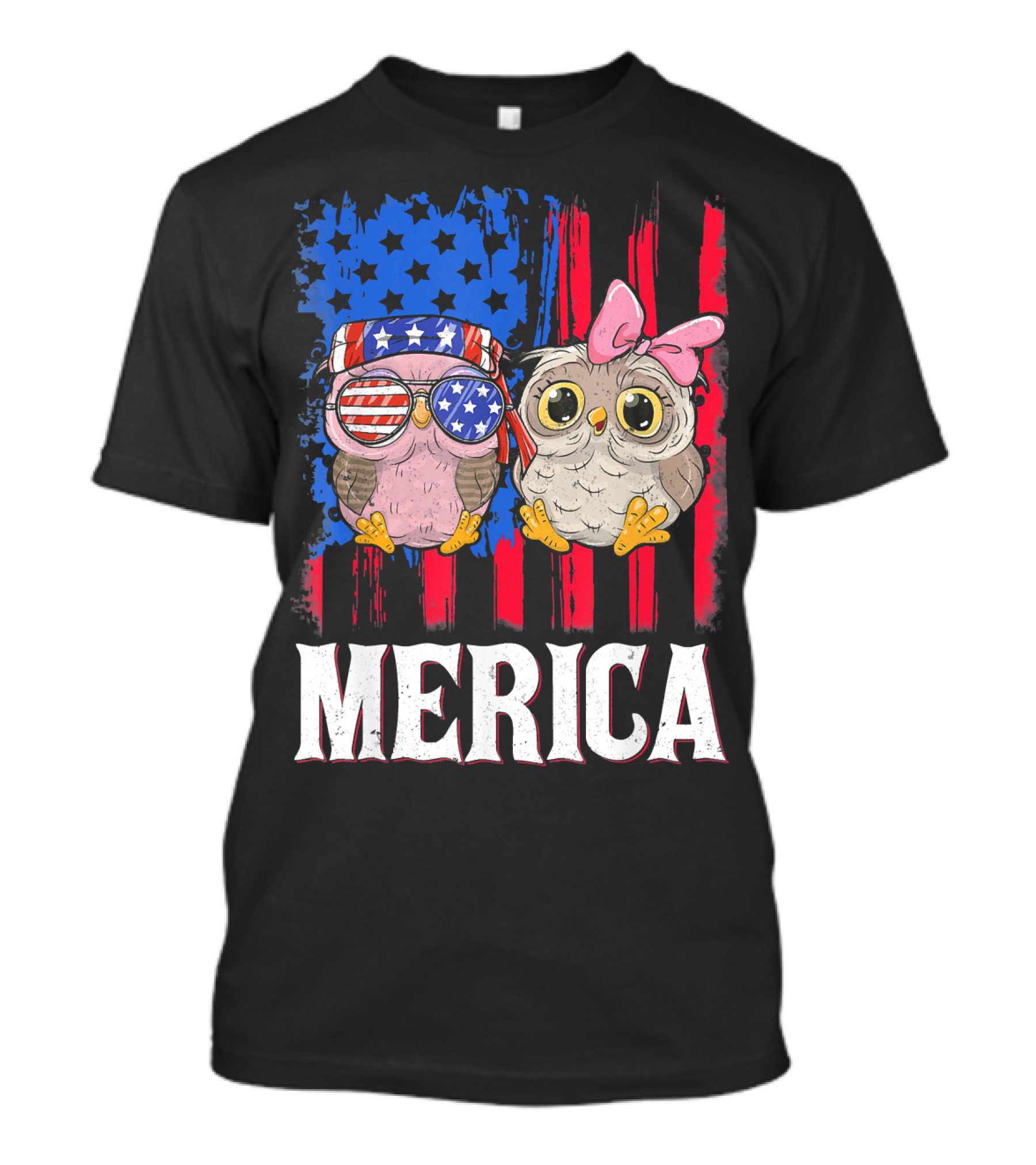 Merica Owl Bandana Sunglasses American Flag Stars Stripes T-Shirt