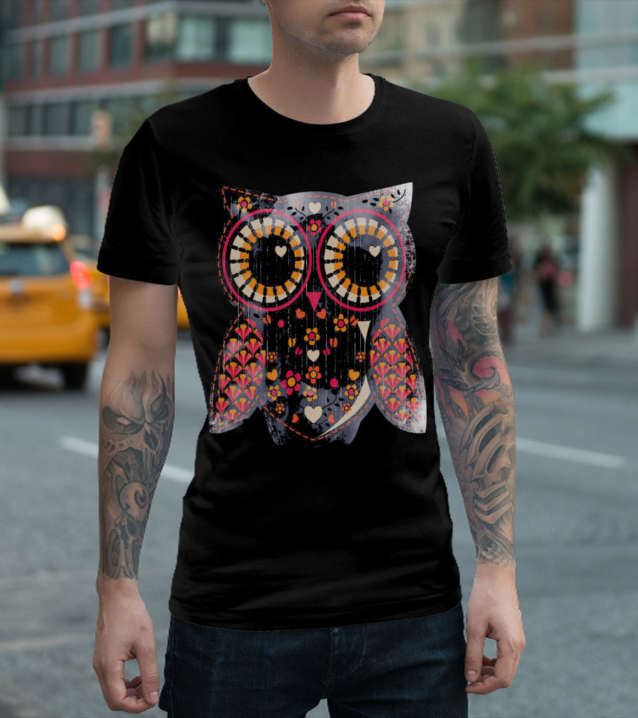 Owl City Idea Owls Colorful Floral Hearts T-Shirt