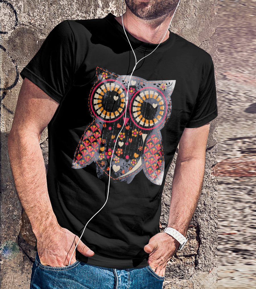 Owl City Idea Owls Colorful Floral Hearts T-Shirt