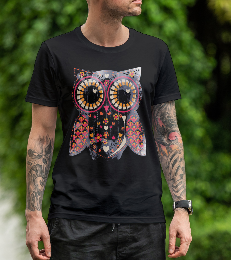 Owl City Idea Owls Colorful Floral Hearts T-Shirt