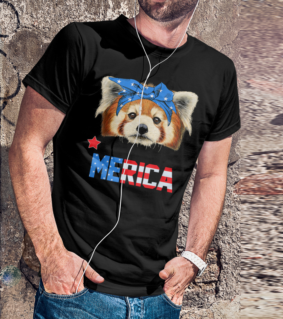 Red Panda Merica With Star And American Flag Headband T-Shirt