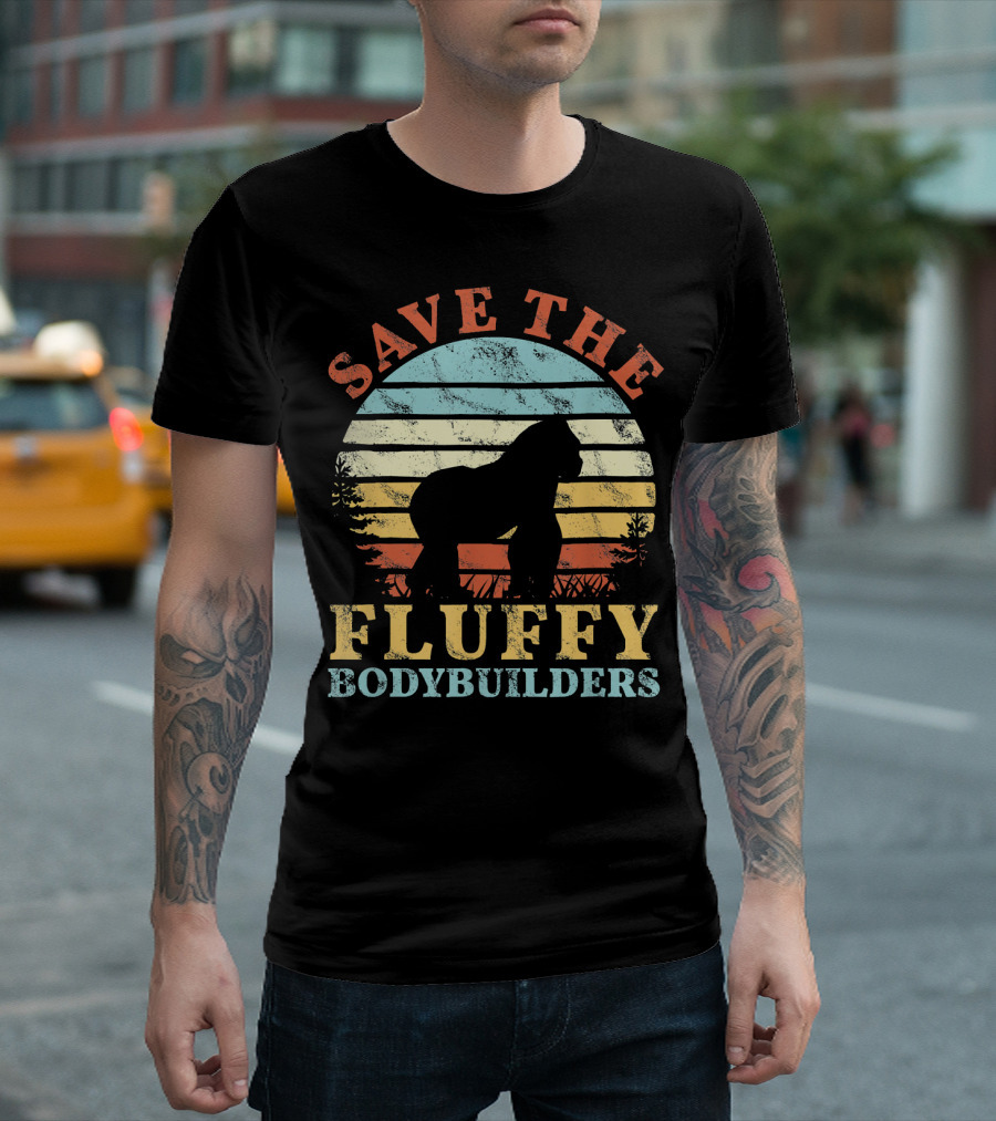 Save The Fluffy Bodybuilders Retro Gorilla T-Shirt