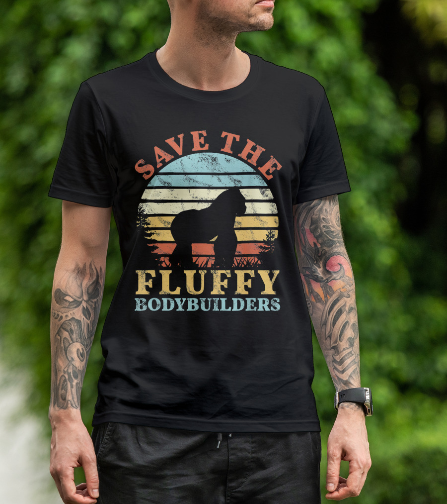Save The Fluffy Bodybuilders Retro Gorilla T-Shirt