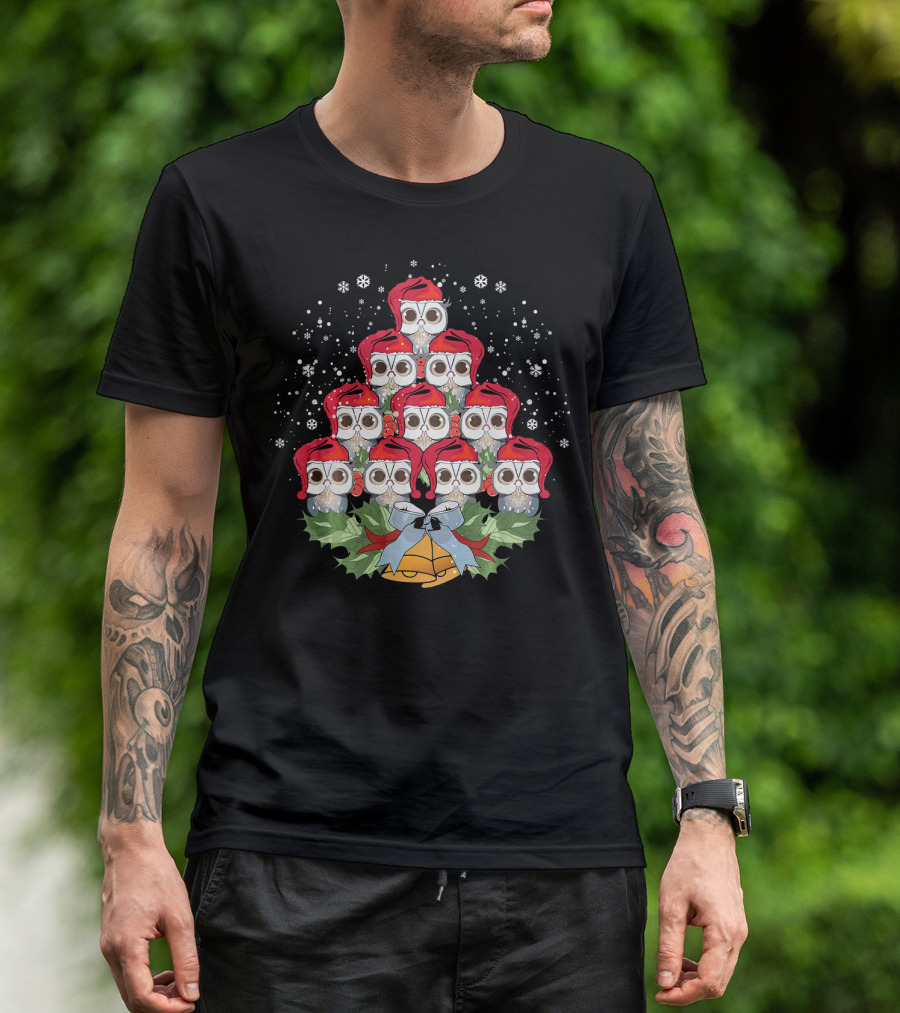 Christmas Owl Tree With Cute Santa Weird Birds T-Shirt