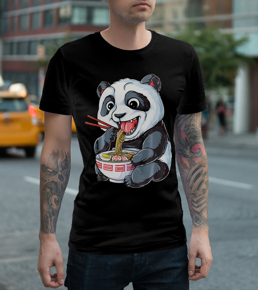 Panda Eating Ramen Kawaii Giant Noodles T-Shirt