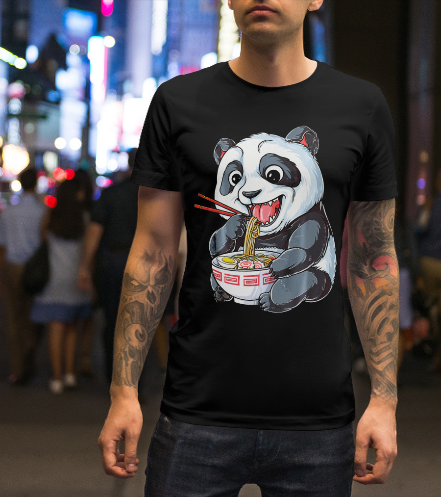 Panda Eating Ramen Kawaii Giant Noodles T-Shirt