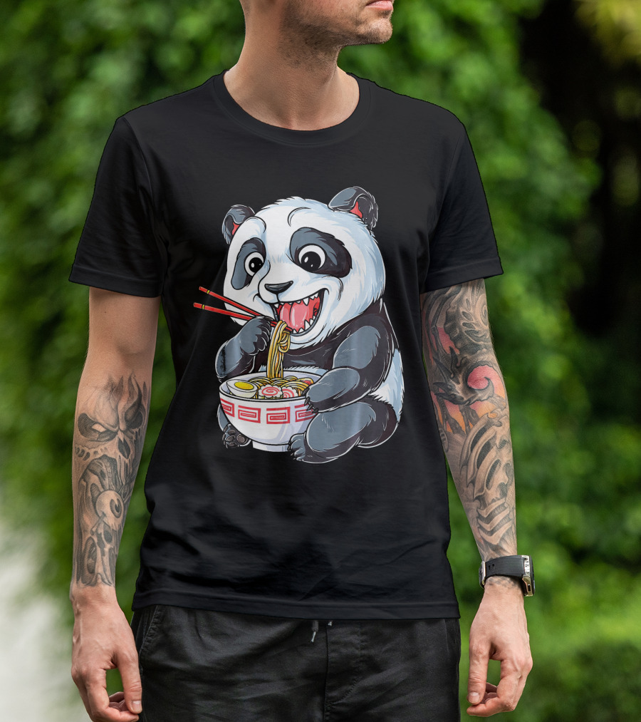 Panda Eating Ramen Kawaii Giant Noodles T-Shirt