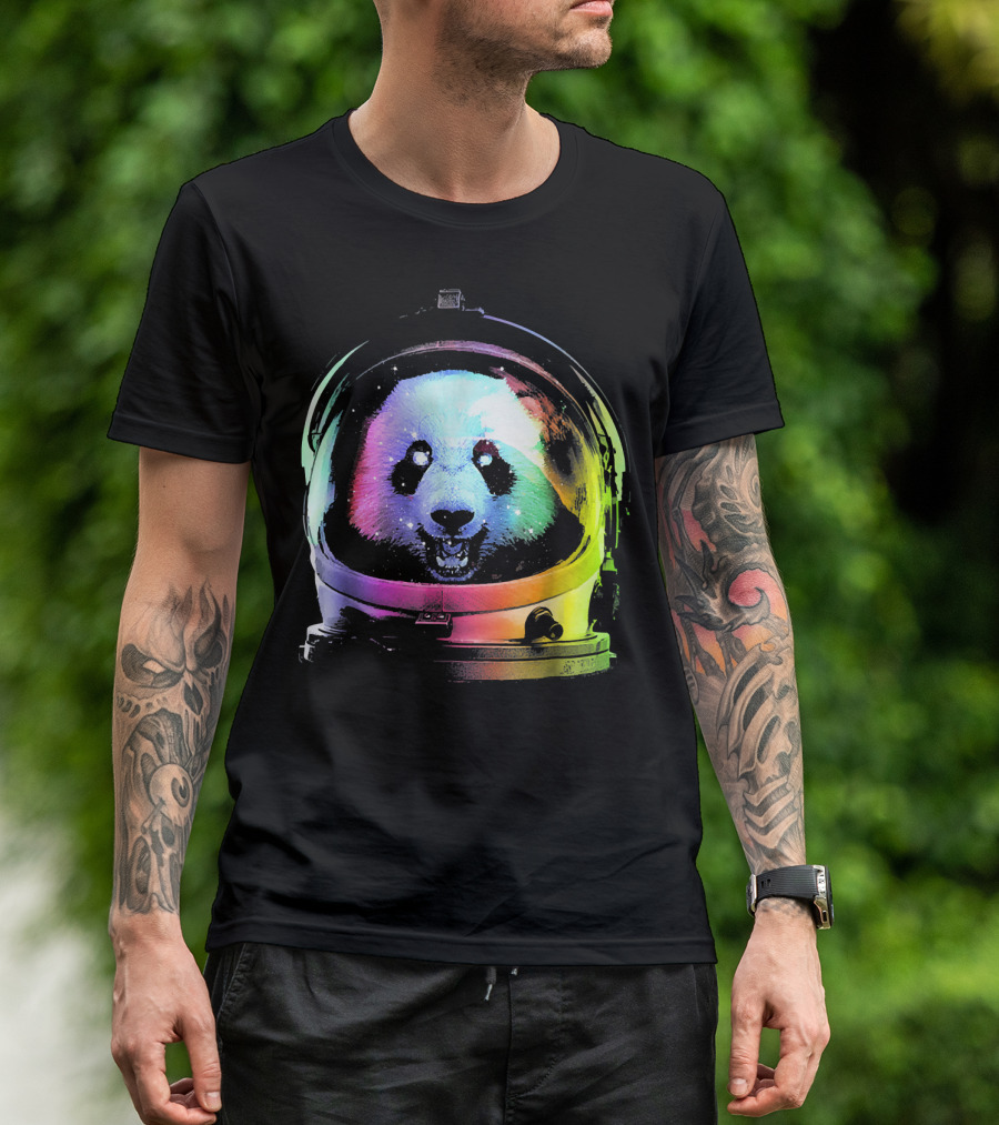 Rainbow Astronaut Panda Space Adventure Helmet T-Shirt