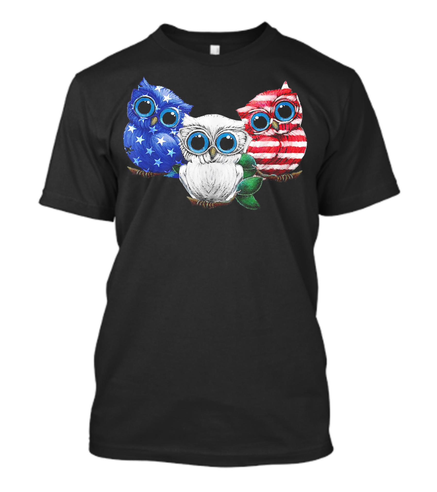 Owl Blue White Red Flag Stars Stripes Ladies 4th Of July T-Shirt