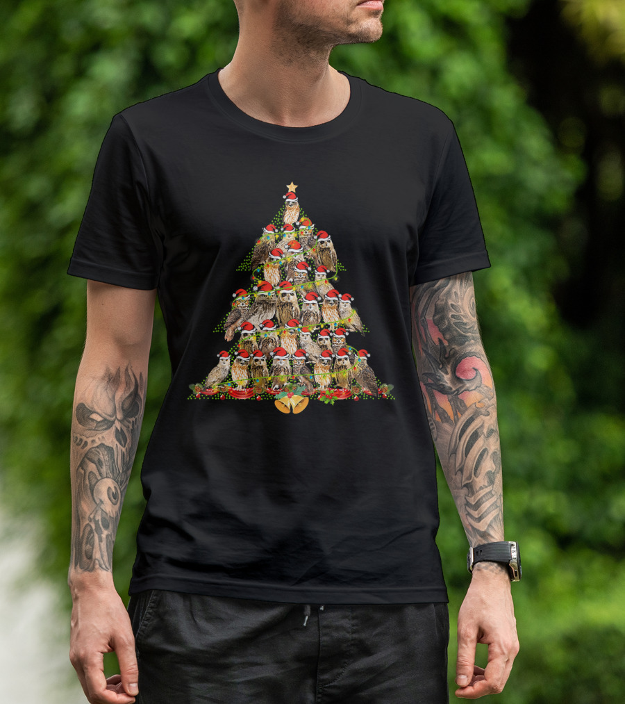 Merry Christmas Owl Xmas Tree Funny Owls T-Shirt