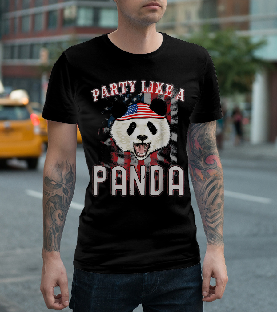 Party Like A Panda American Flag Hat 4th Of July T-Shirt