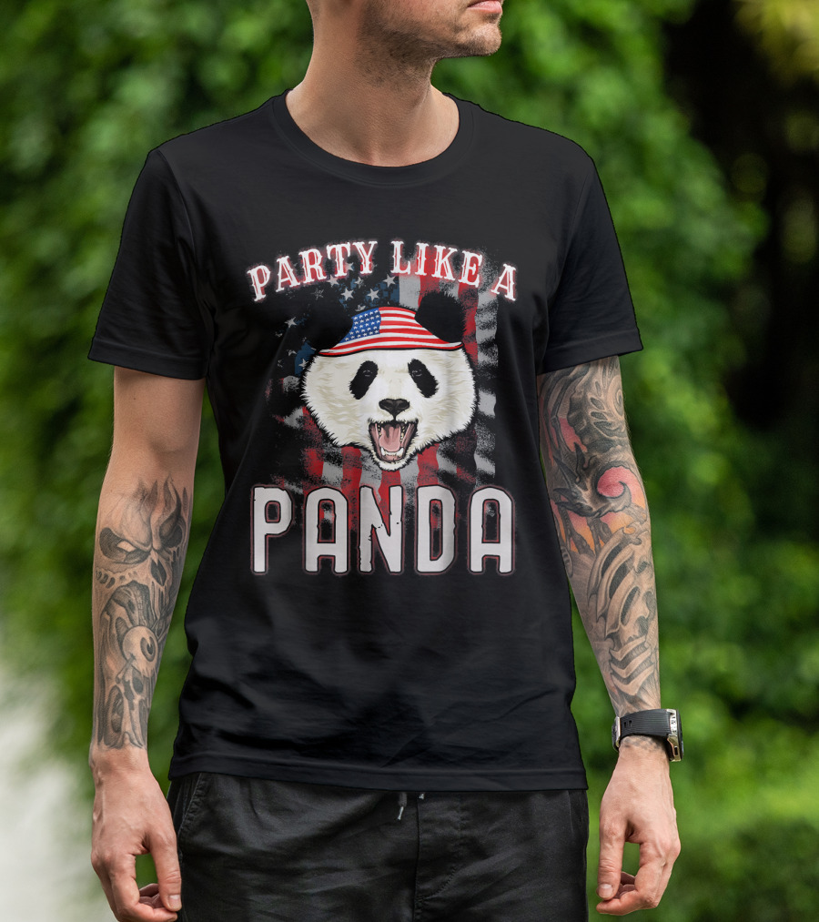 Party Like A Panda American Flag Hat 4th Of July T-Shirt