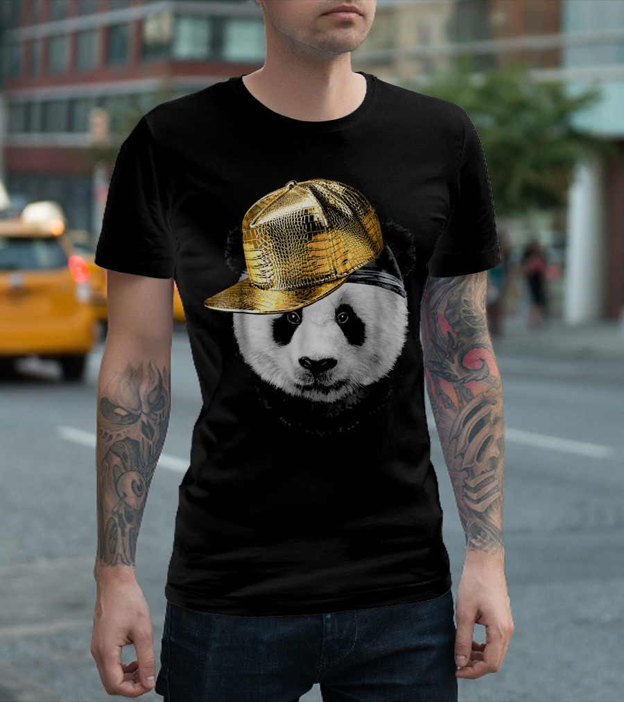 Rapper Giant Panda in Gold Hip Hop Cap T-Shirt