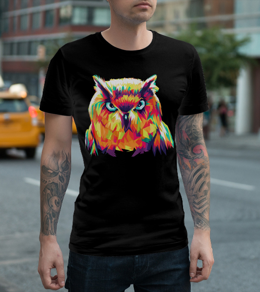 Owl Pop Art Style Vibrant Geometric Colors T-Shirt