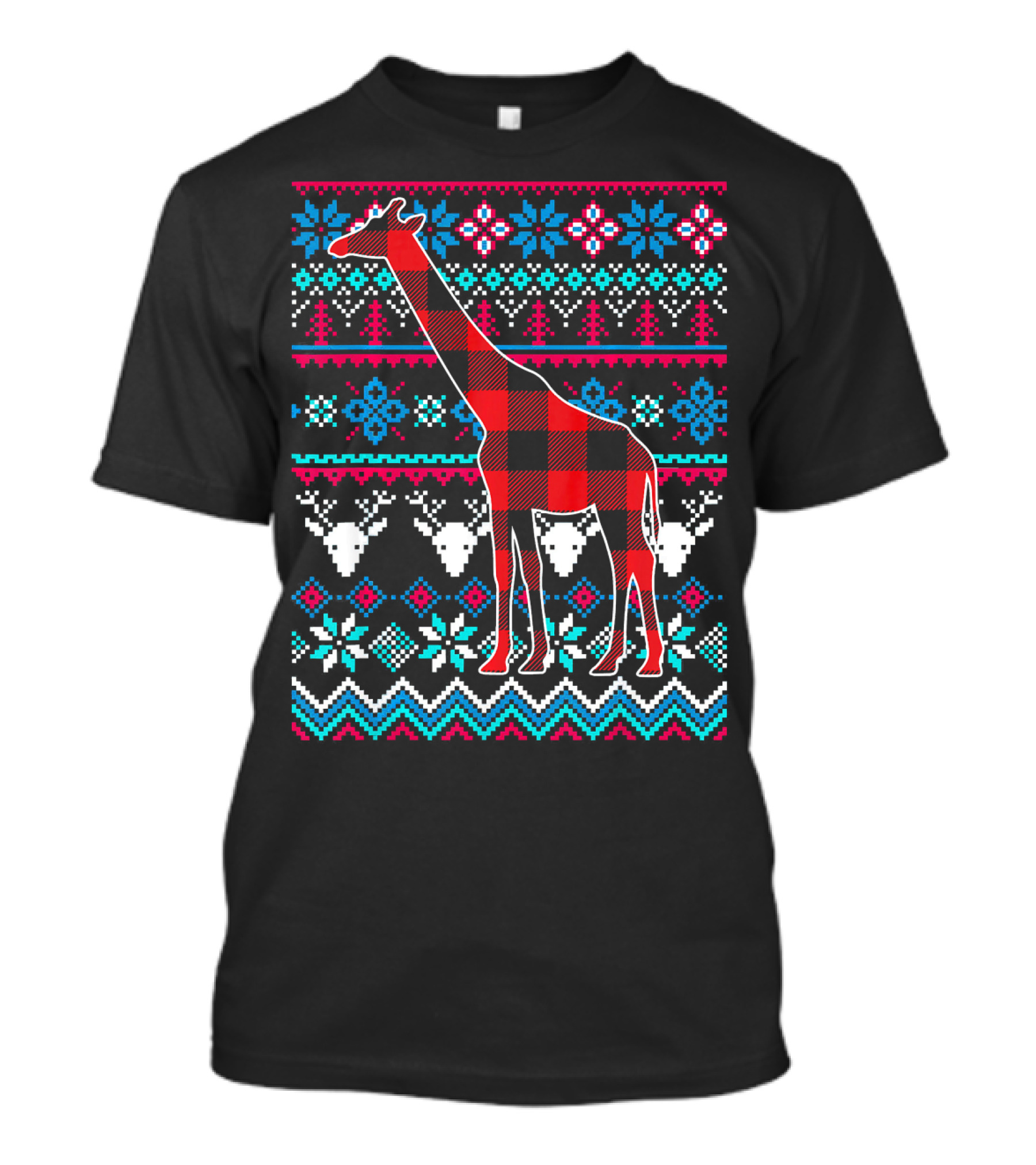 Red Plaid Giraffe Funny Merry Ugly Christmas T-Shirt