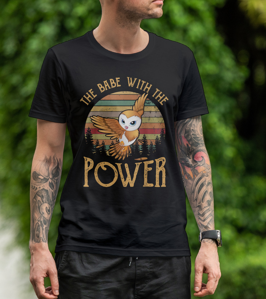 The Babe With The Power Owl Retro Sunset Forest Scene T-Shirt