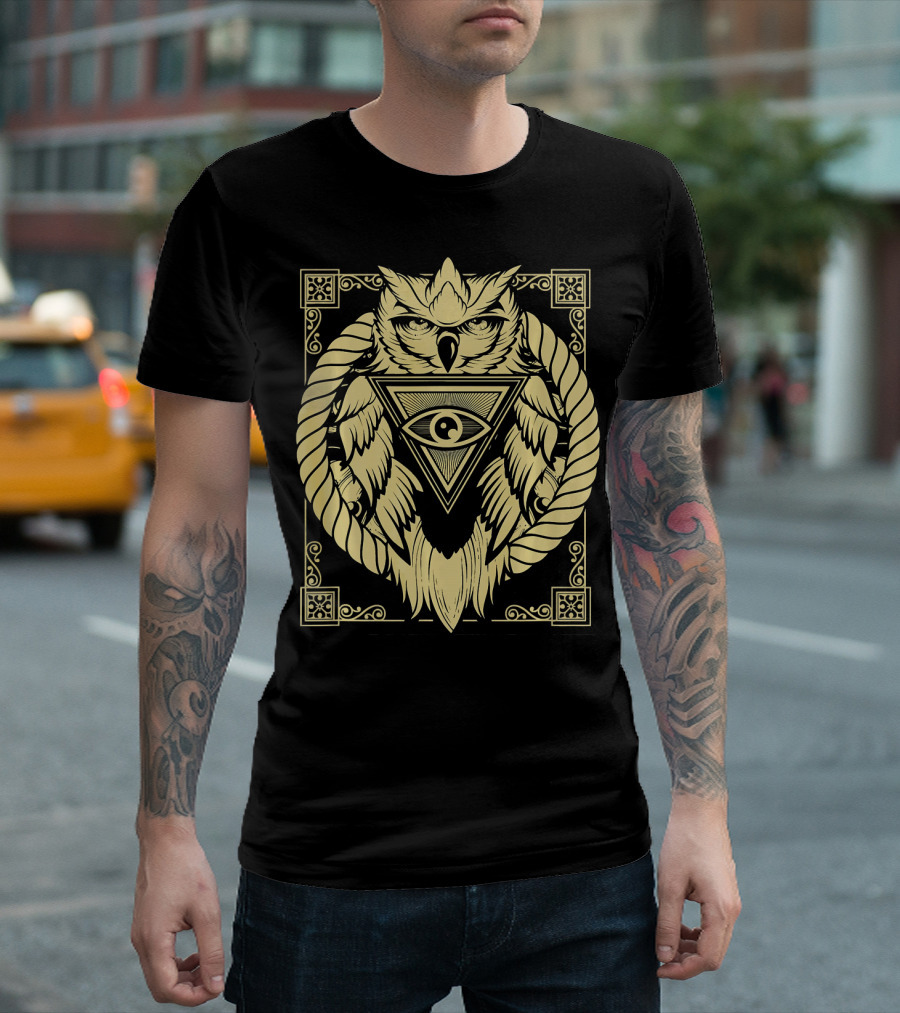 Owl Pyramid Secret Illuminati Eye Symbol Tattoo T-Shirt