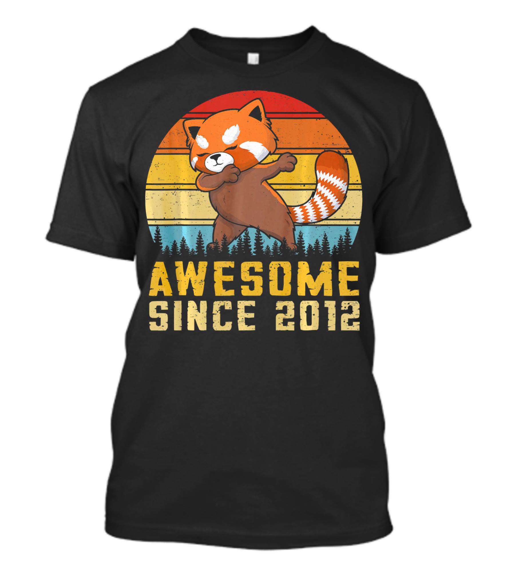 Red Panda Dabbing Awesome Since 2012 Retro Forest Sunset T-Shirt