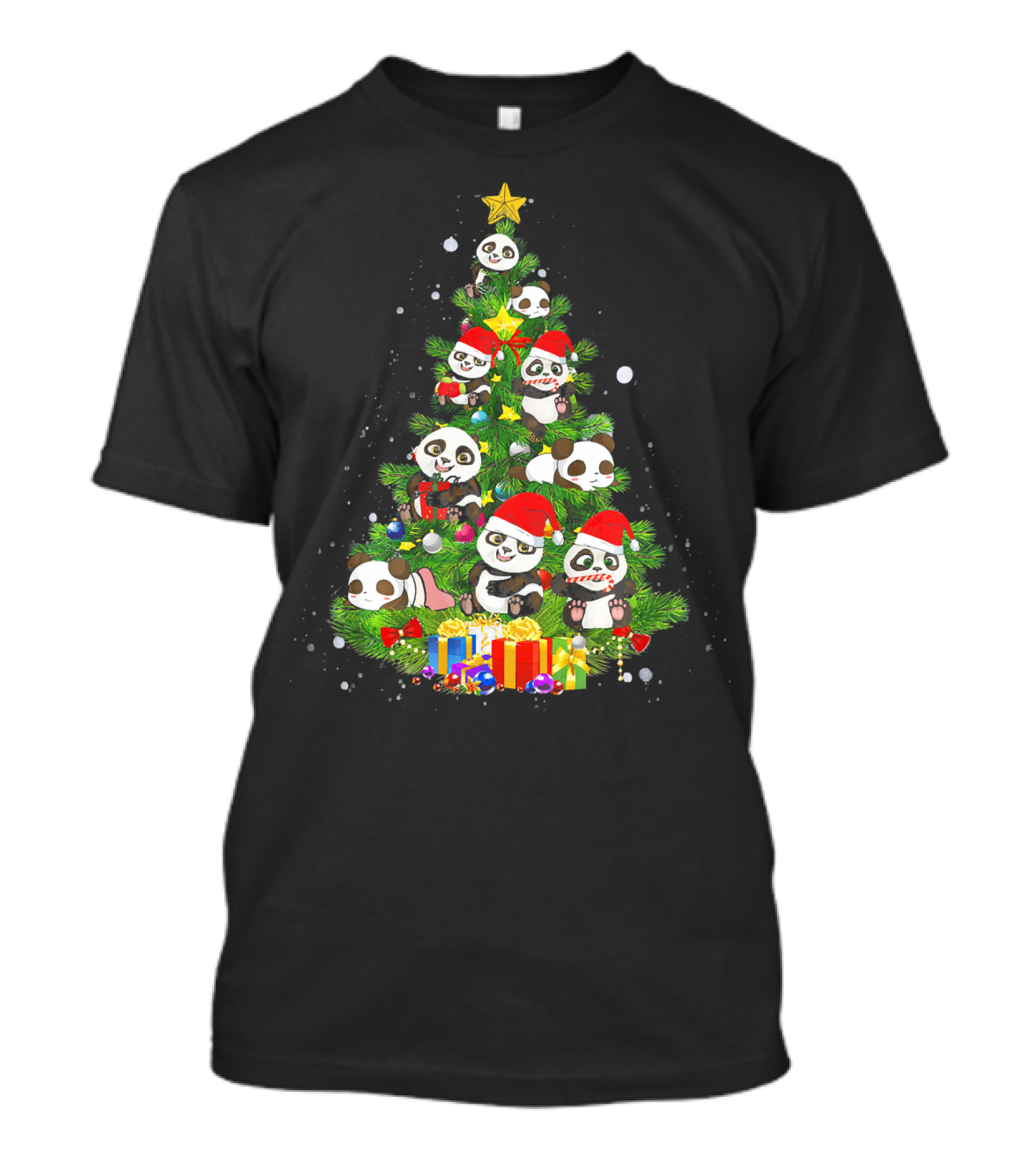 Panda Christmas Tree Xmas Wild Animal Festive Holiday Scene T-Shirt