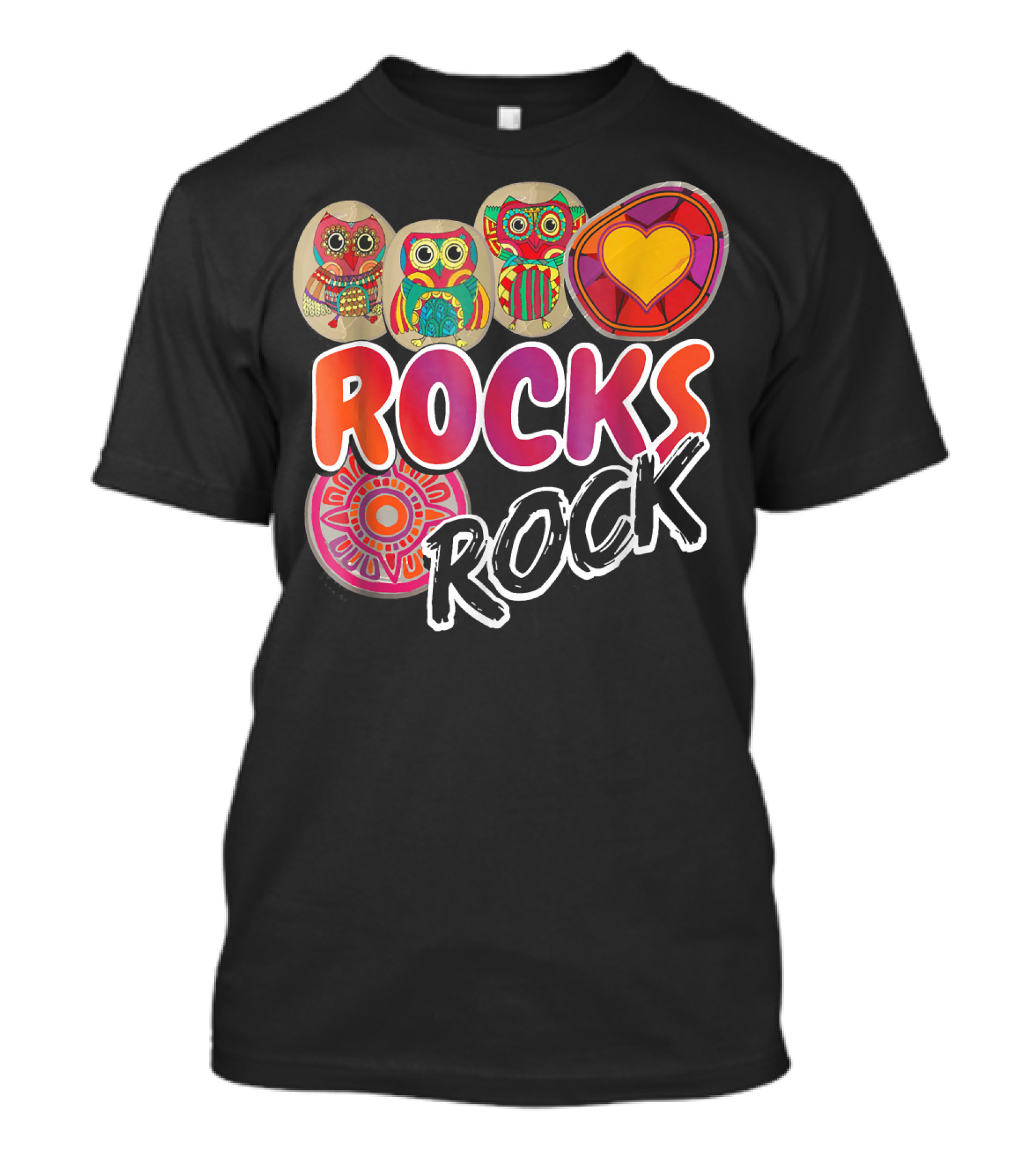 ROCKS ROCK Painting Owls And Heart T-Shirt