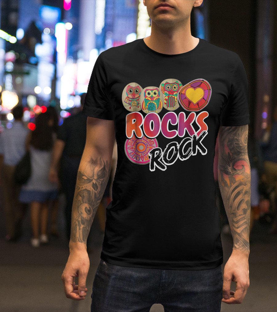 ROCKS ROCK Painting Owls And Heart T-Shirt