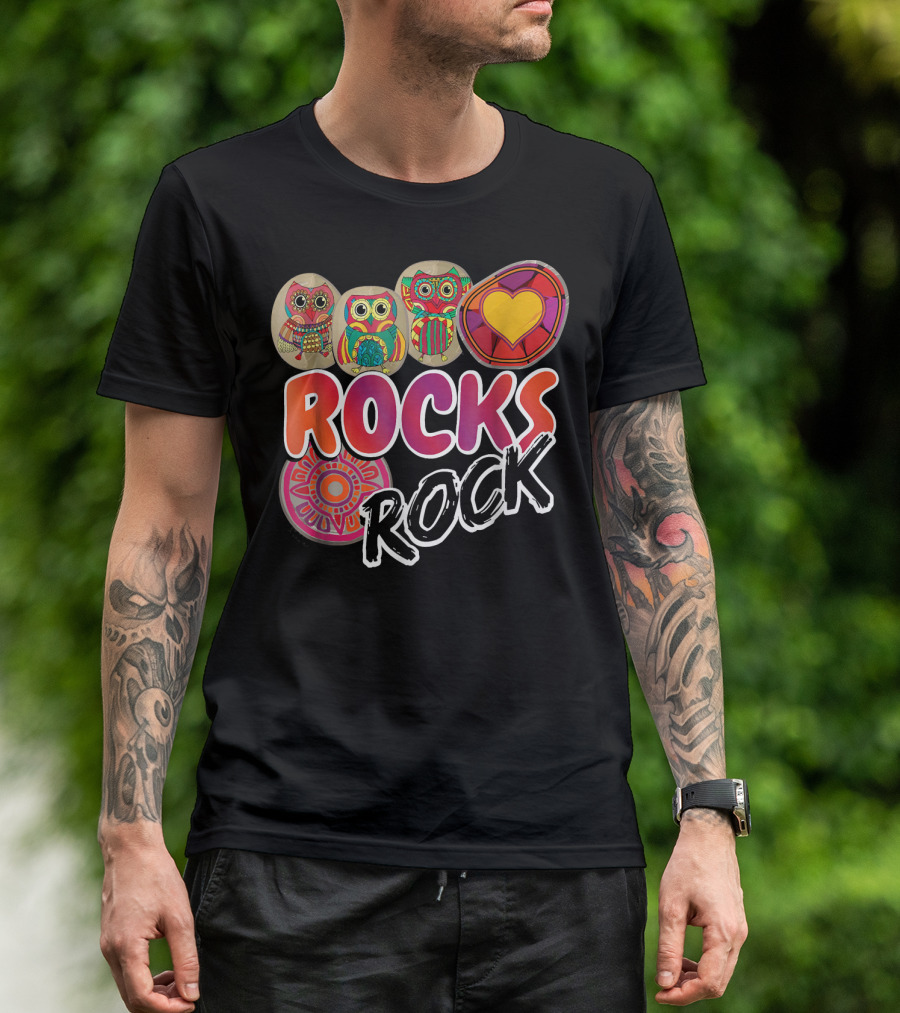 ROCKS ROCK Painting Owls And Heart T-Shirt