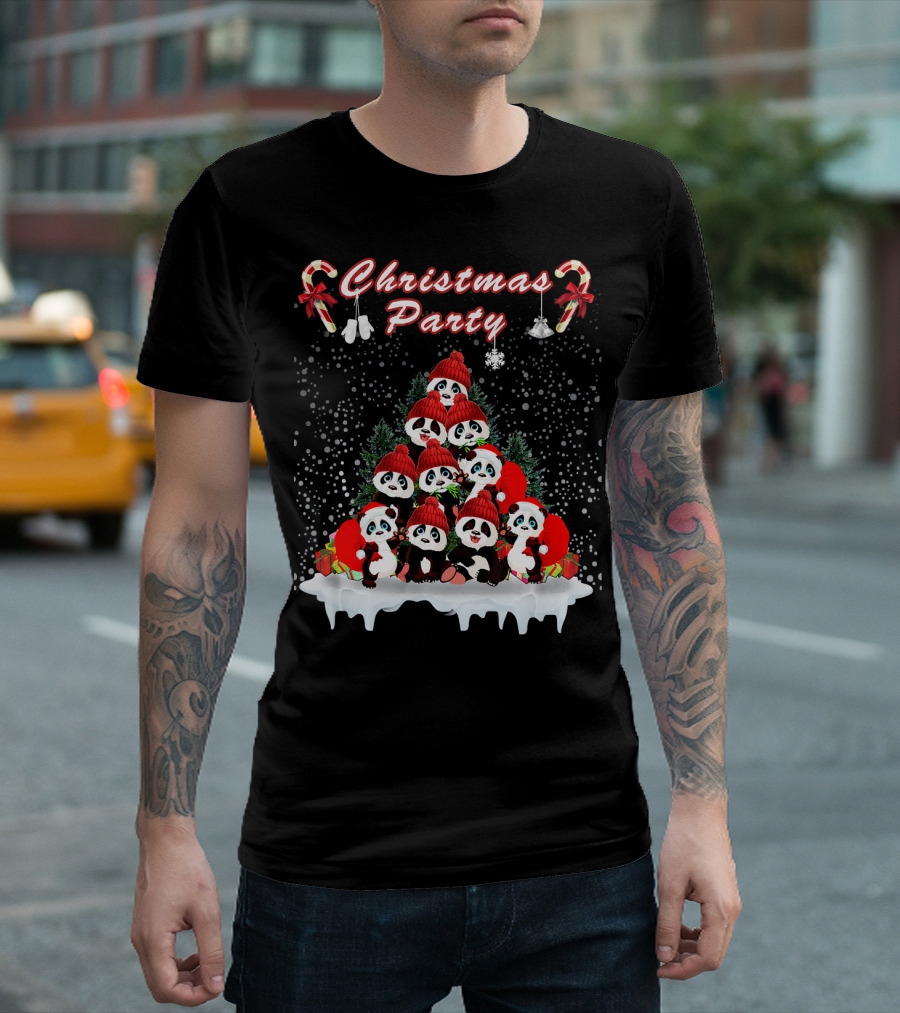 Christmas Party Festive Panda Gathering T-Shirt