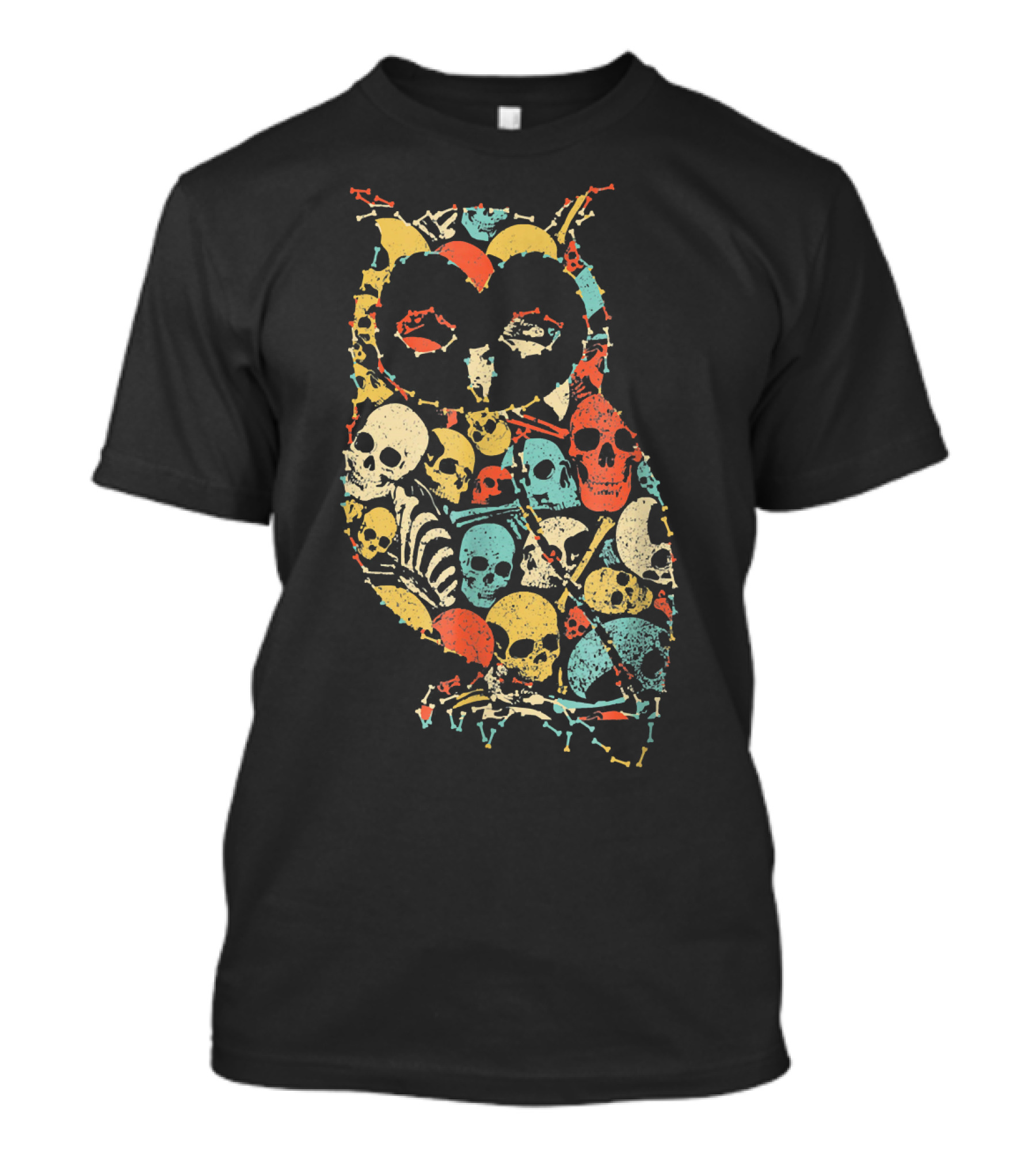 Owl Halloween Skeleton Skull Vintage Retro Multicolor T-Shirt
