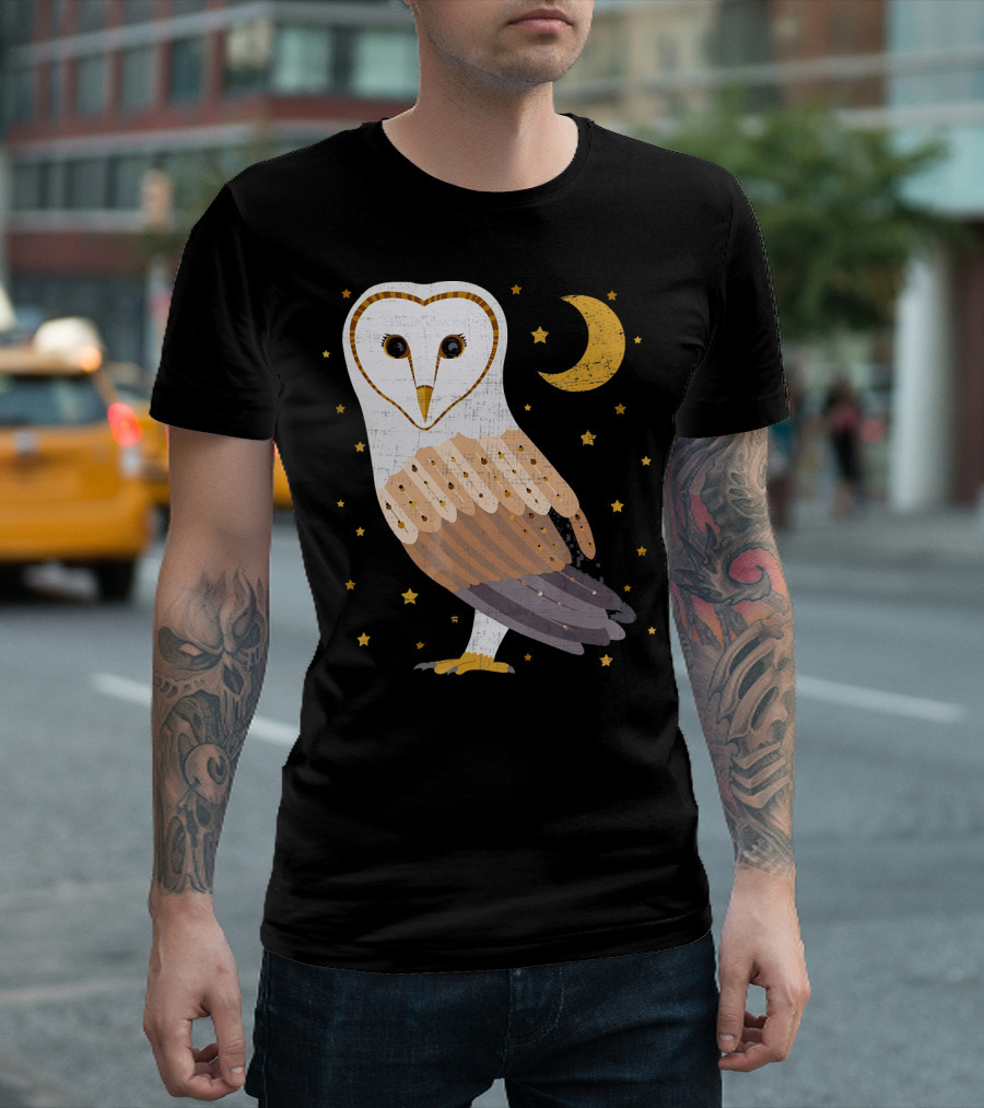 Nocturnal Barn Owl Under Starry Night Sky T-Shirt