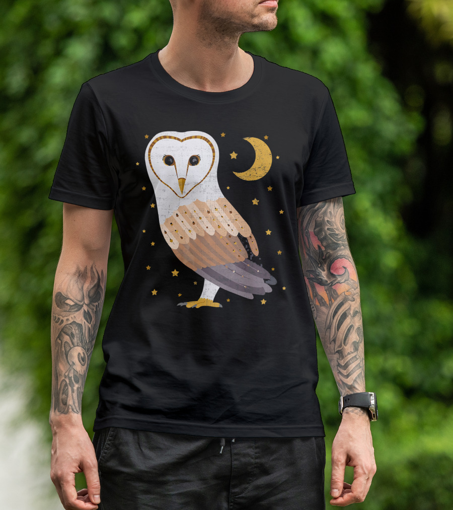 Nocturnal Barn Owl Under Starry Night Sky T-Shirt