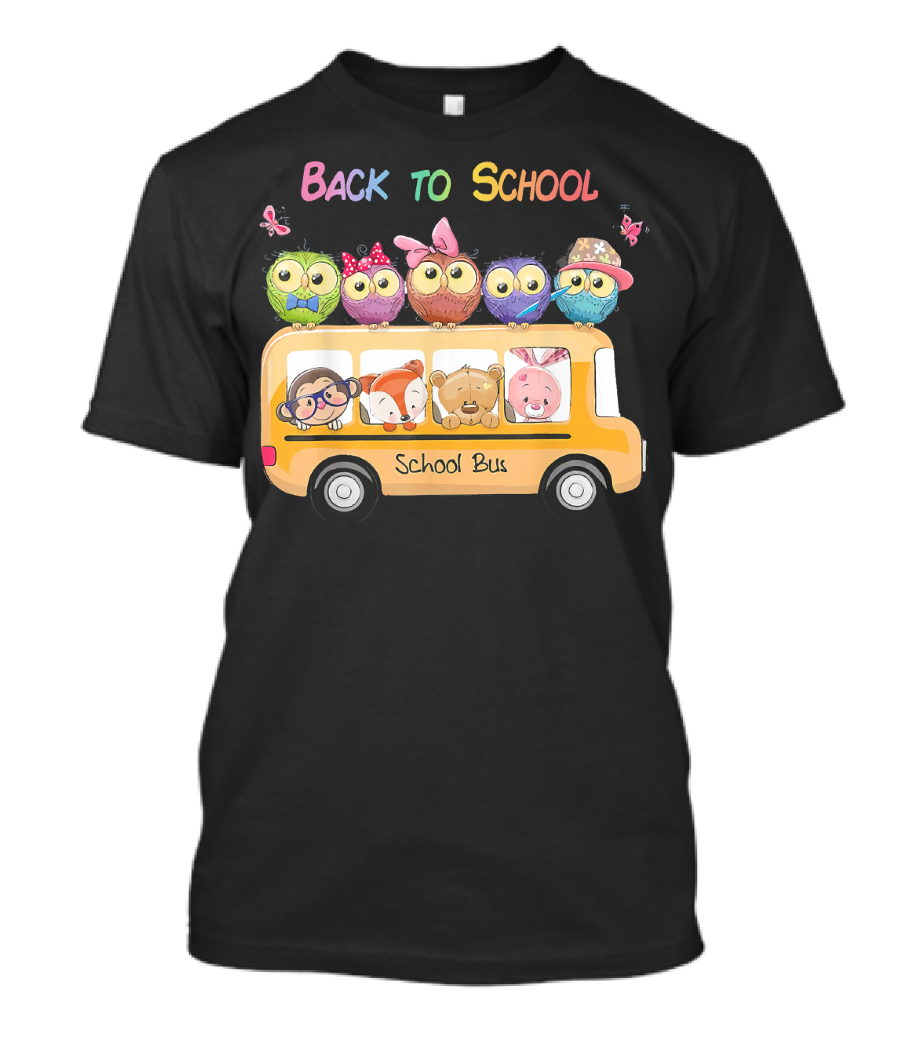 Back To School Bus Owl Lover With Cute Animals And Accessories T-Shirt