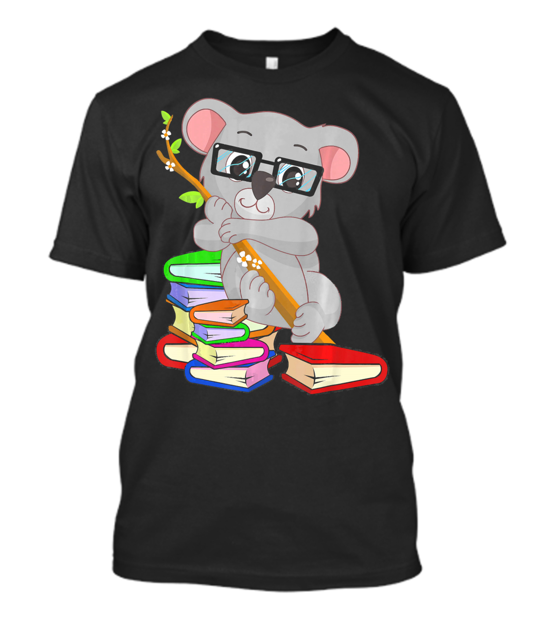 Nerdy Anime Koala Bear With Glasses Hugging Books Bookworm Passiona T-Shirt
