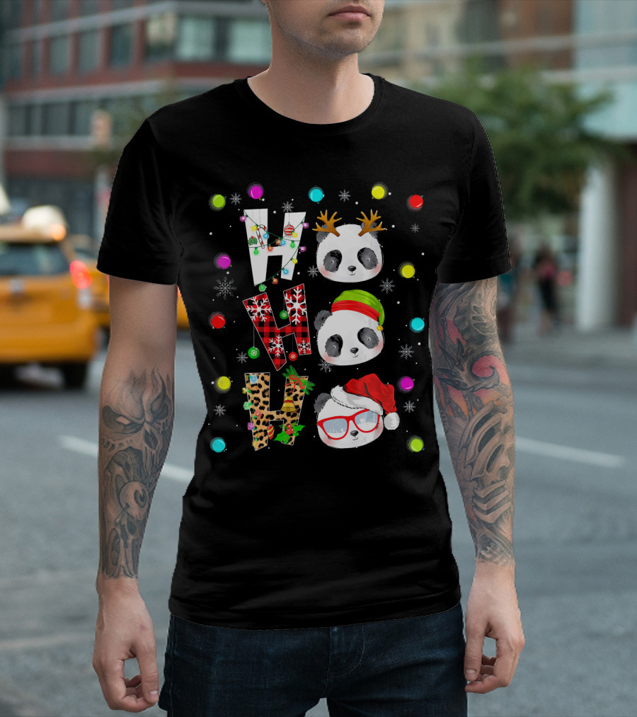 Panda Bear Costume Cute Christmas Festive Ho Ho Ho T-Shirt