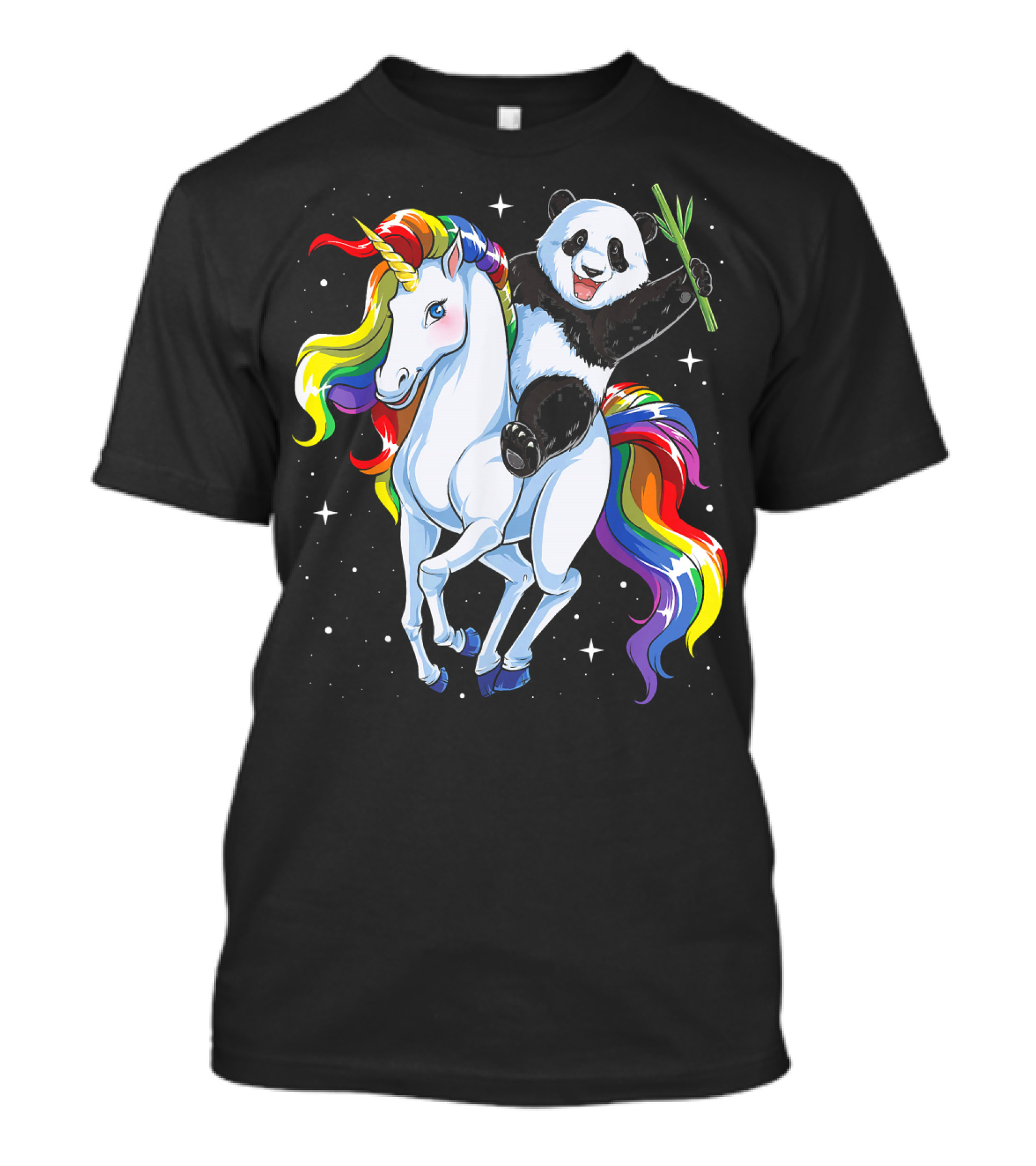 Panda Riding Rainbow Unicorn T-Shirt