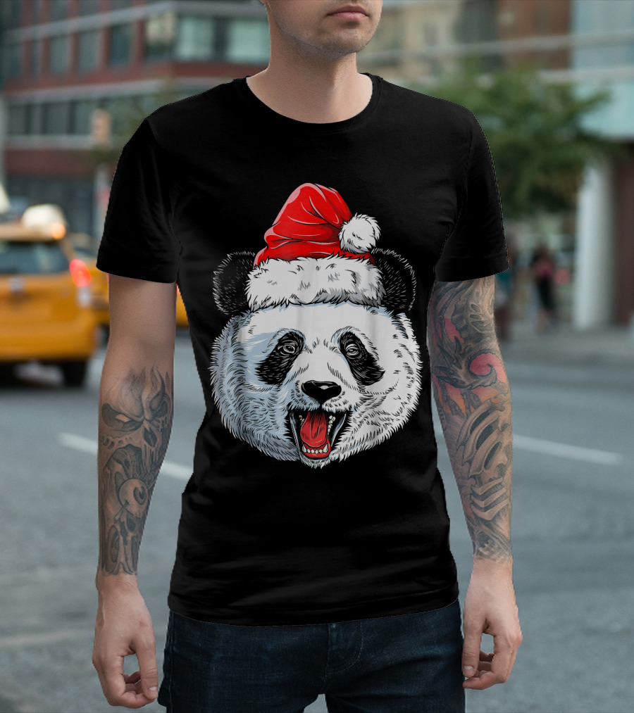 Panda Santa In Festive Red Santa Hat T-Shirt