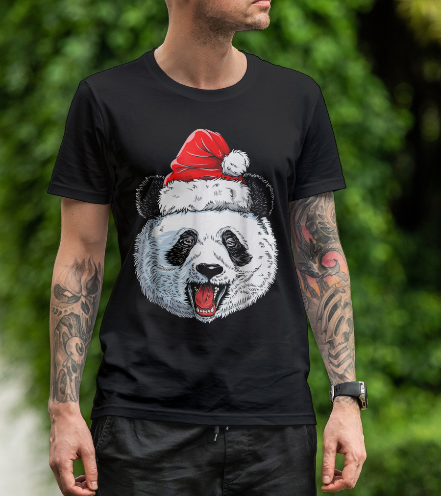 Panda Santa In Festive Red Santa Hat T-Shirt