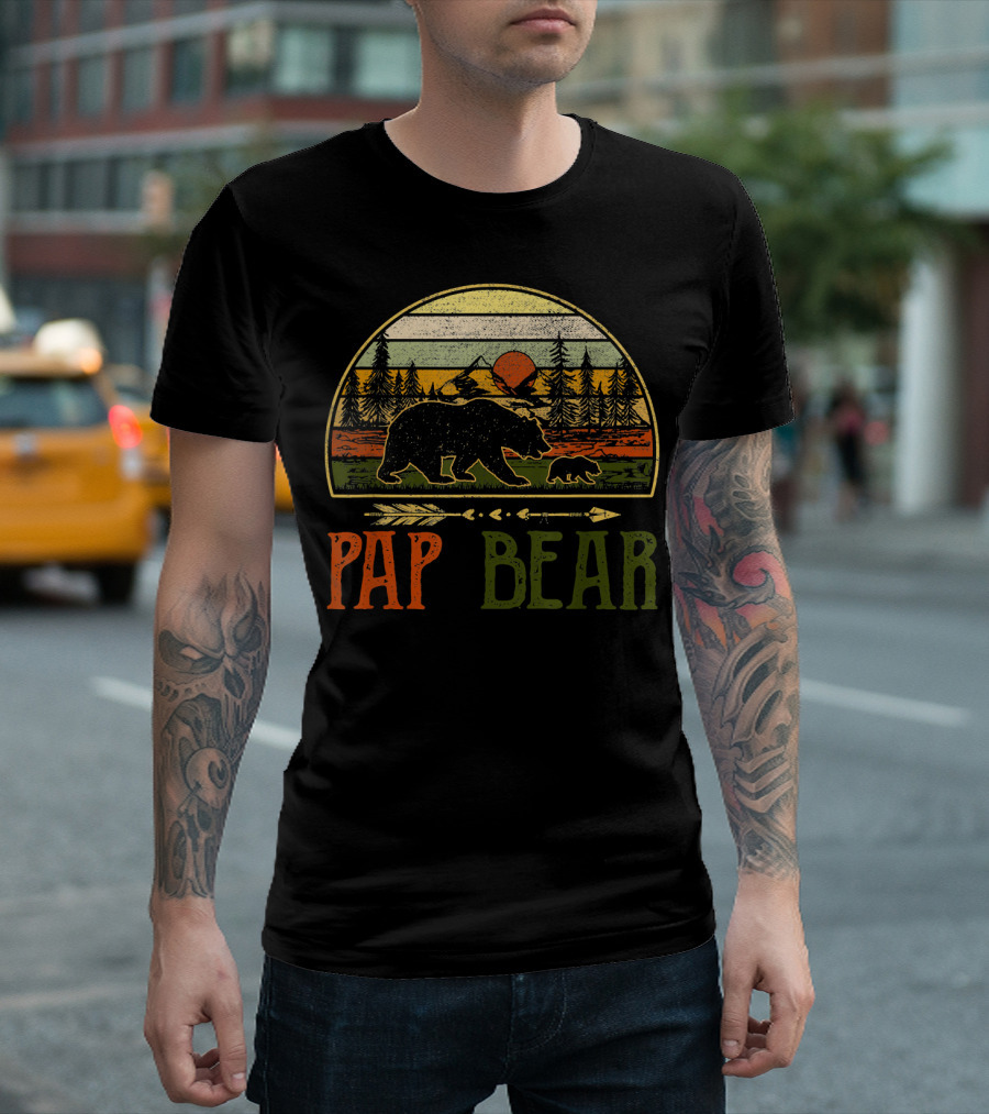 Pap Bear Vintage Daddy Wildling Sunset Forest Scene Bears T-Shirt