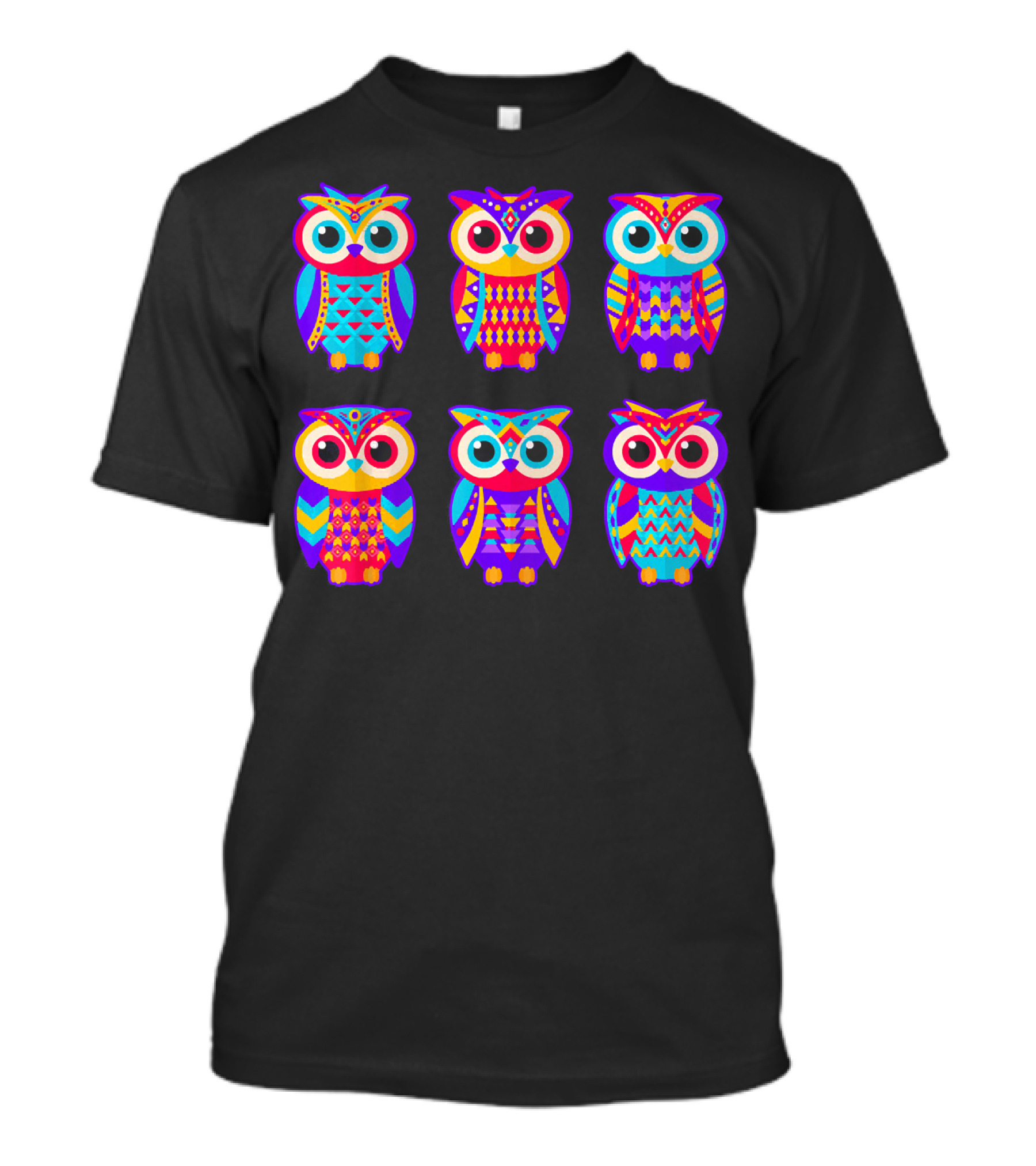 Owl Love Owls Colorful Vibrant Neon T-Shirt