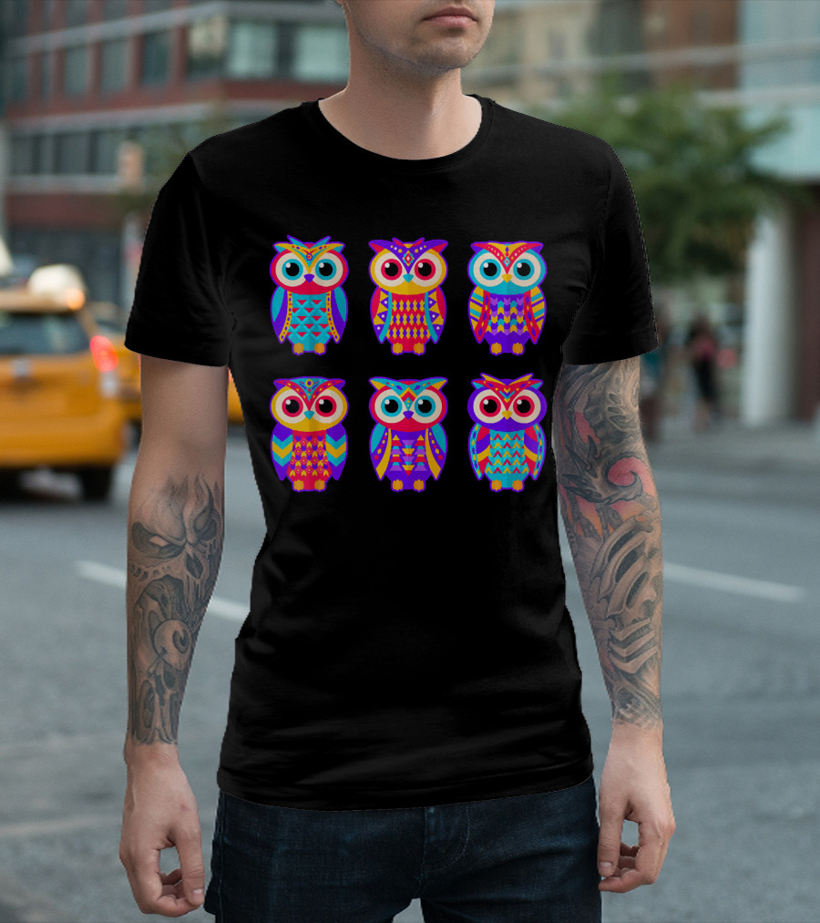 Owl Love Owls Colorful Vibrant Neon T-Shirt