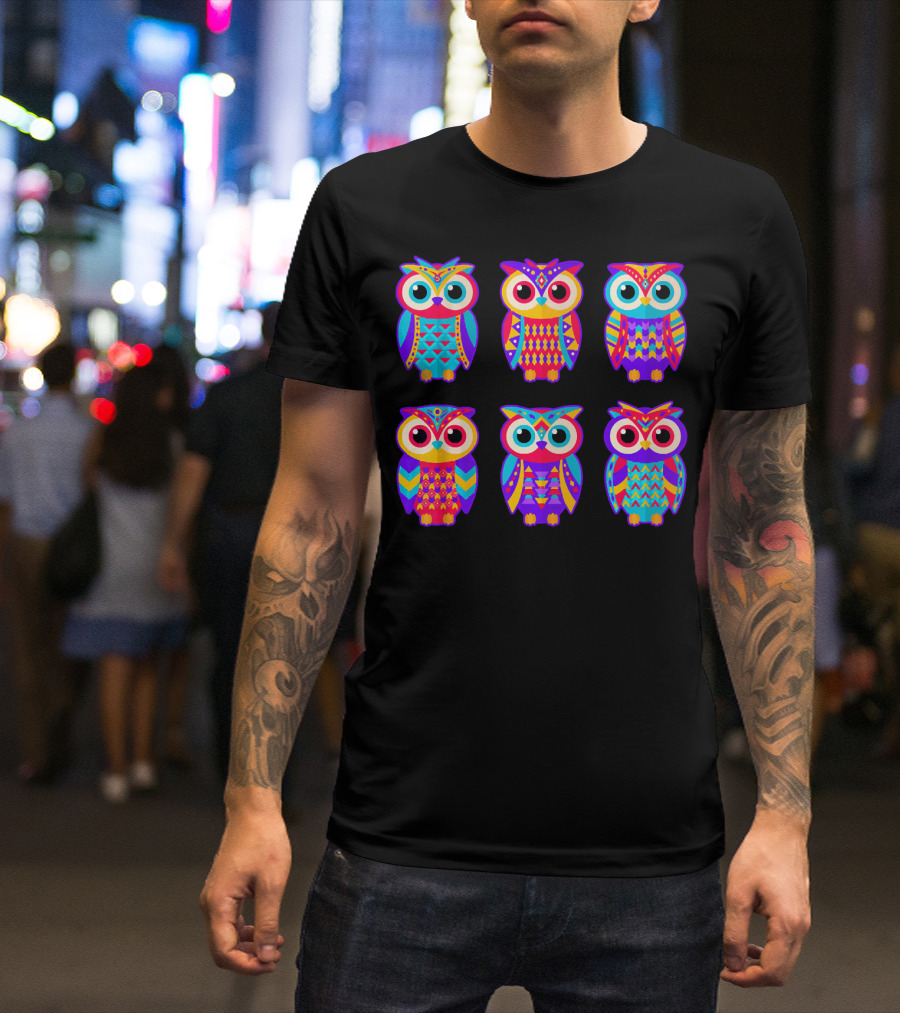 Owl Love Owls Colorful Vibrant Neon T-Shirt