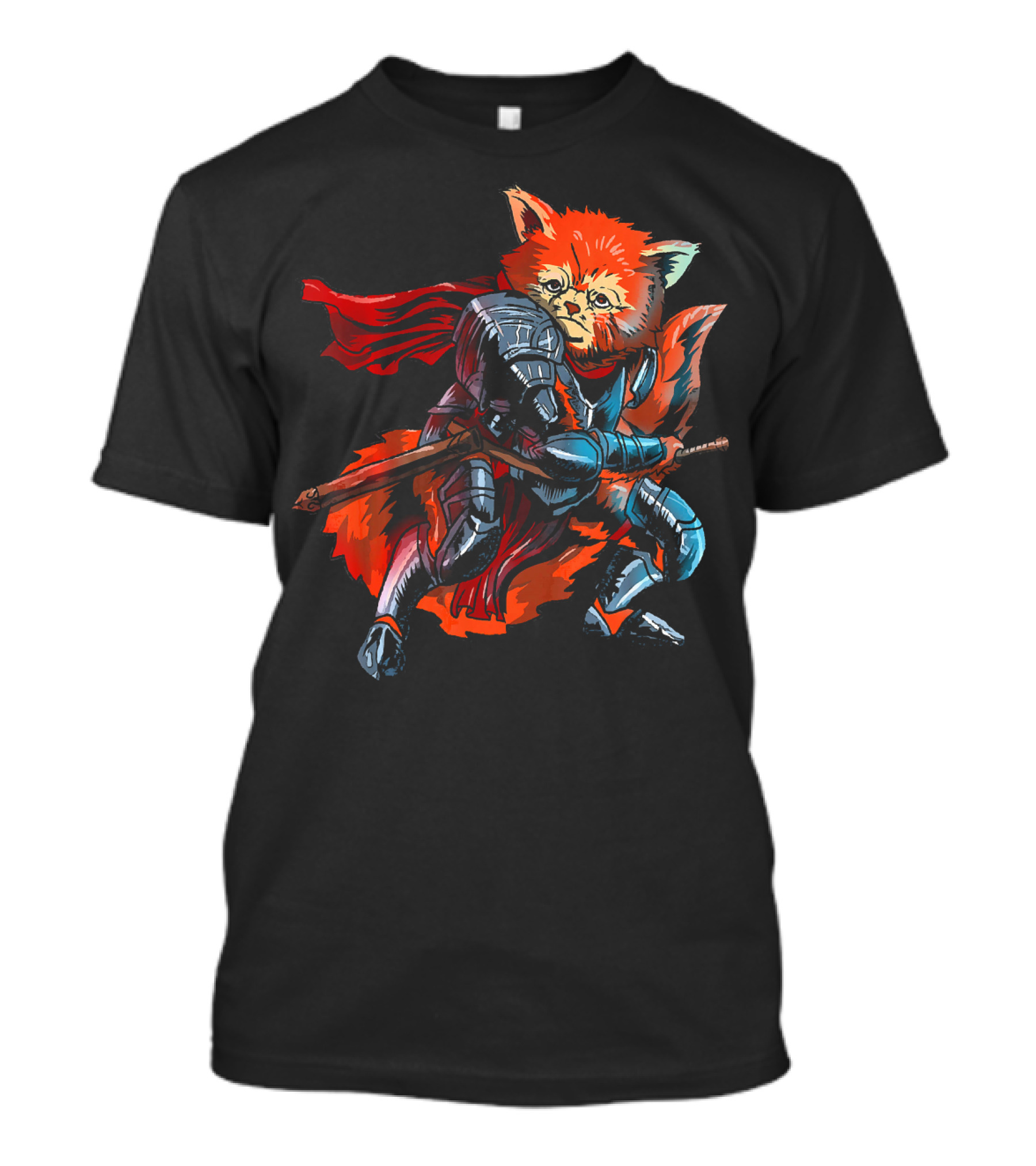 Red Panda Knight Cute Animal Funny Cavalier Armor Sword T-Shirt