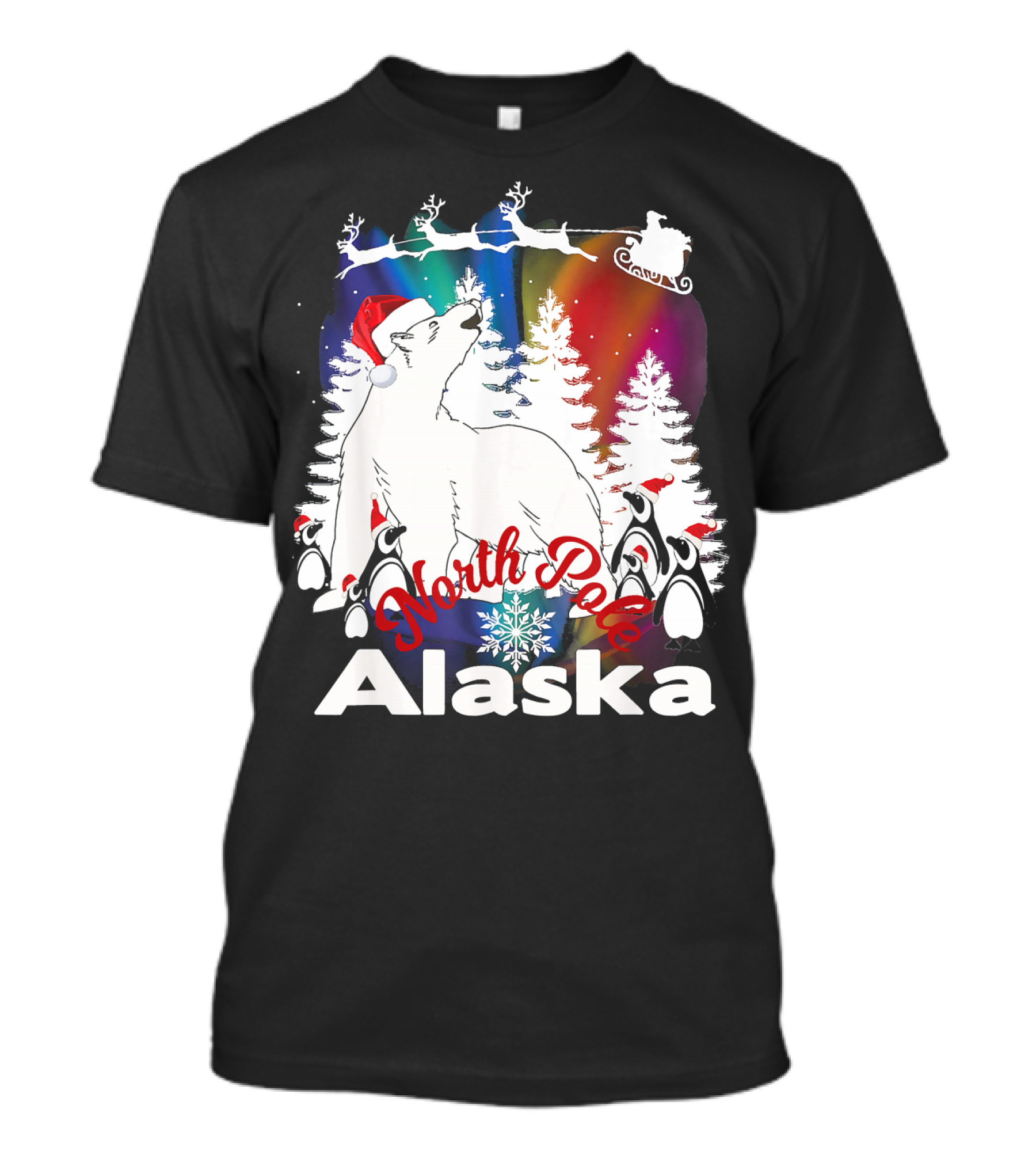North Pole Alaska Polar Bear Penguins Christmas Scene T-Shirt