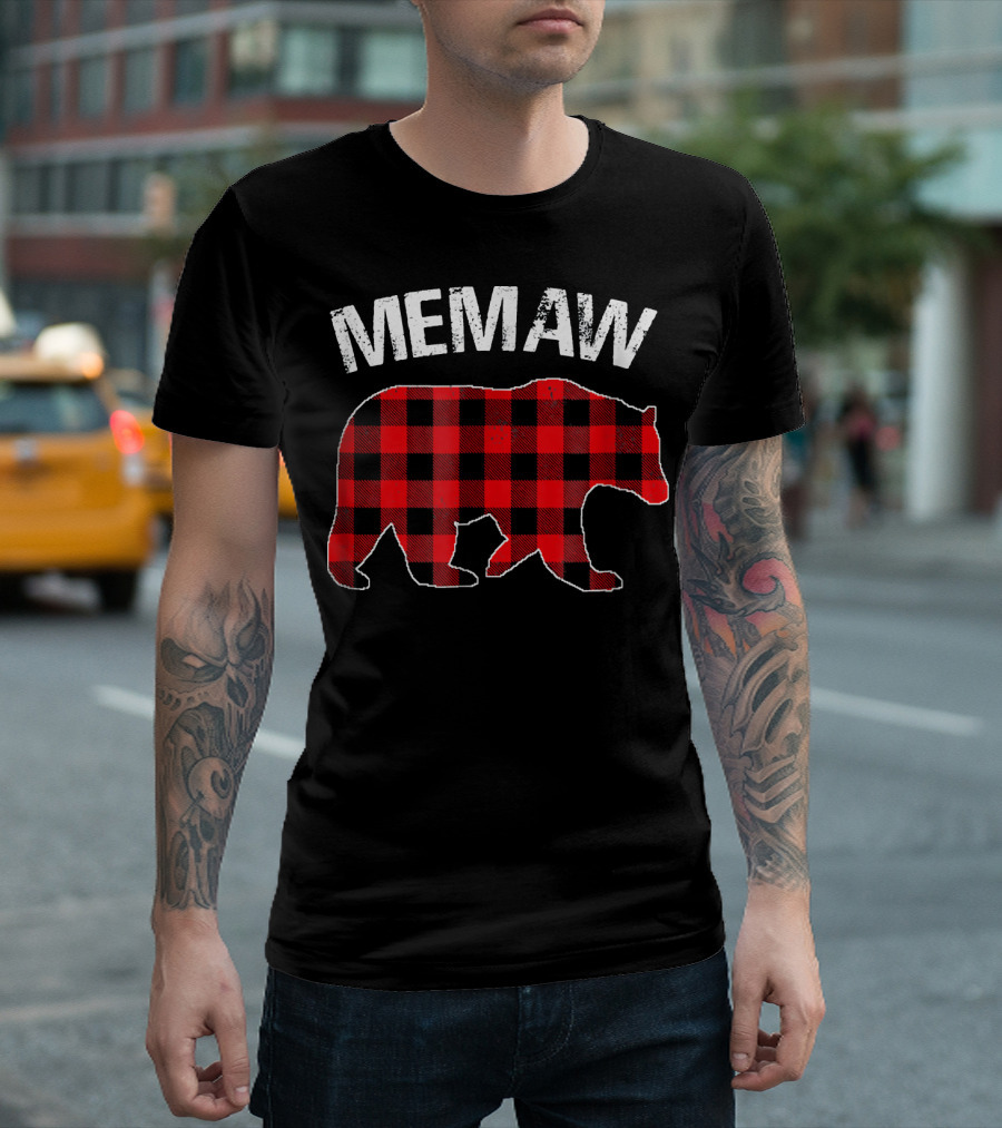 Memaw Red Plaid Bear Buffalo T-Shirt