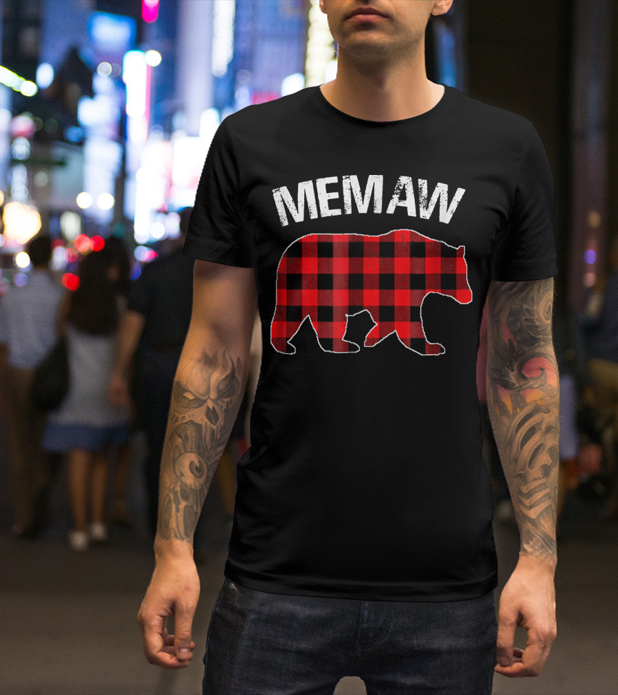 Memaw Red Plaid Bear Buffalo T-Shirt