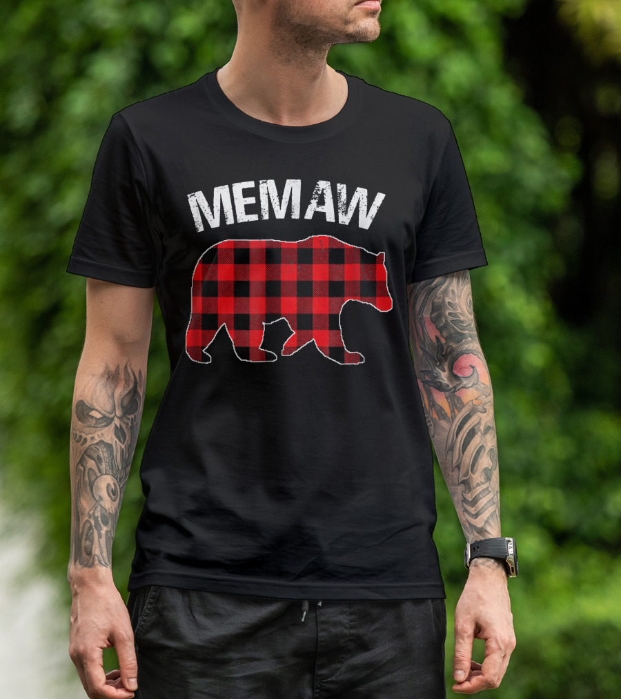 Memaw Red Plaid Bear Buffalo T-Shirt