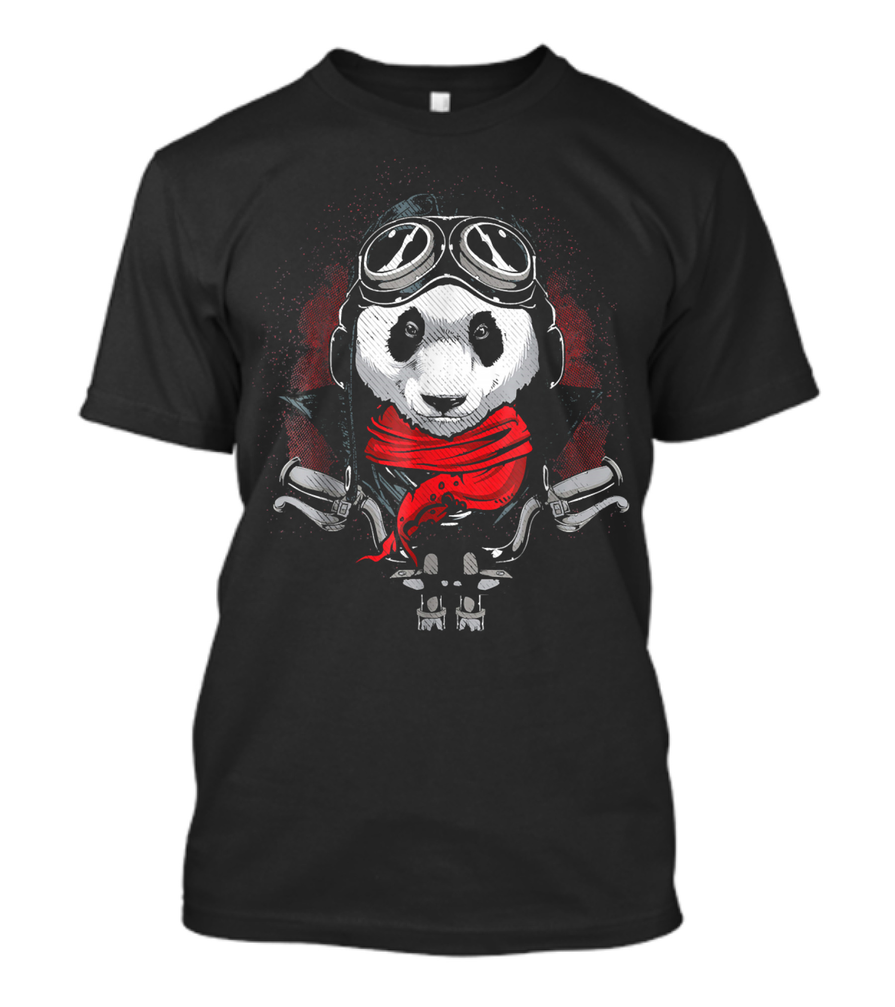 Panda Motorcycle Biker With Red Scarf And Goggles T-Shirt