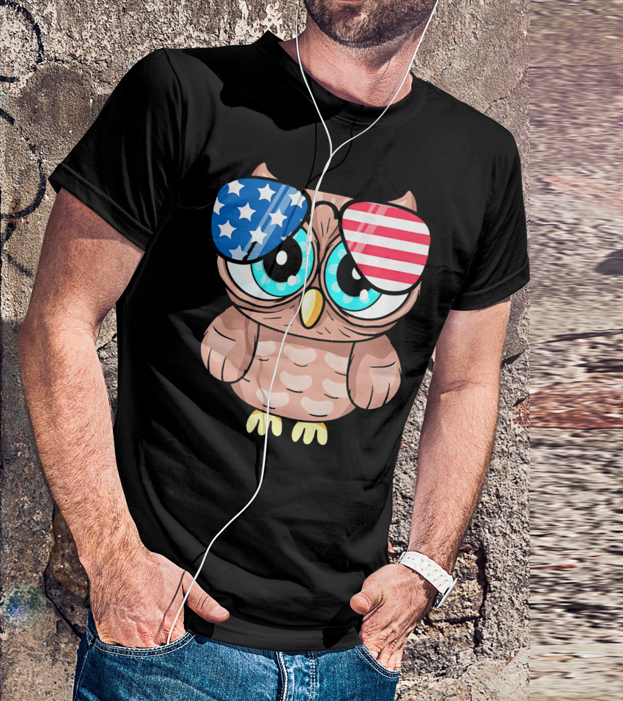 Owl Wearing American Flag Sunglasses For 4th Of July Patriotic T-Shirt