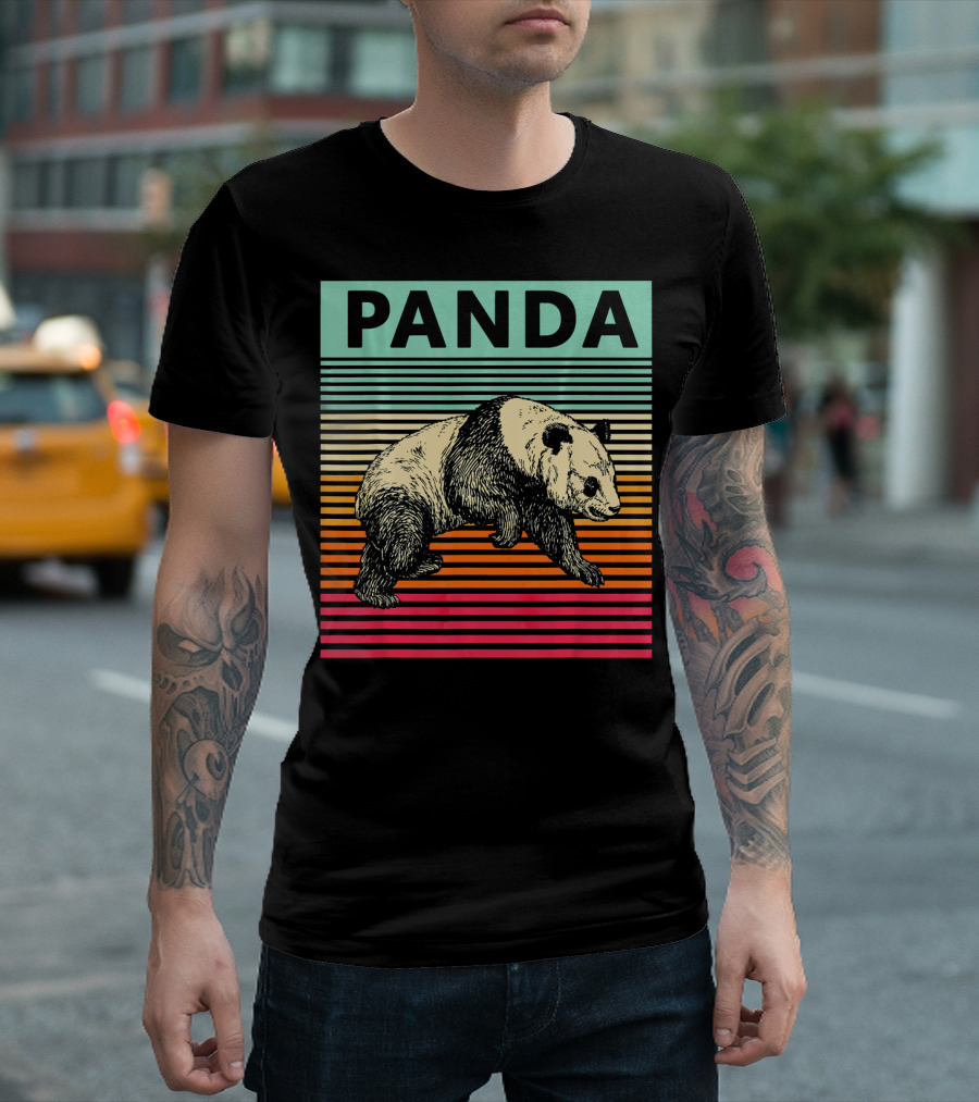 Panda Retro Bear Cool Vintage Panda Colorful Stripes T-Shirt