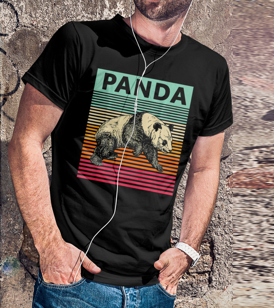 Panda Retro Bear Cool Vintage Panda Colorful Stripes T-Shirt